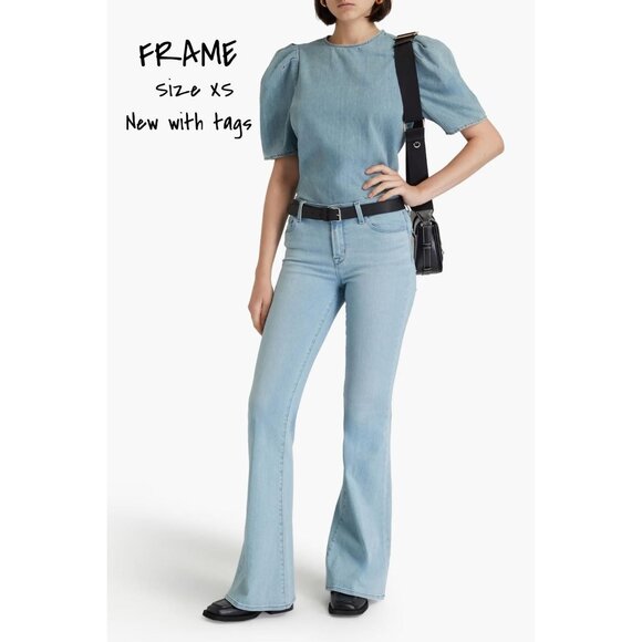 FRAME Denim Draped-sleeve Blouse Blue Size XS New With Tag - Picture 1 of 7